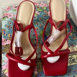 Red Strappy Square-Toe Women’s Sandals